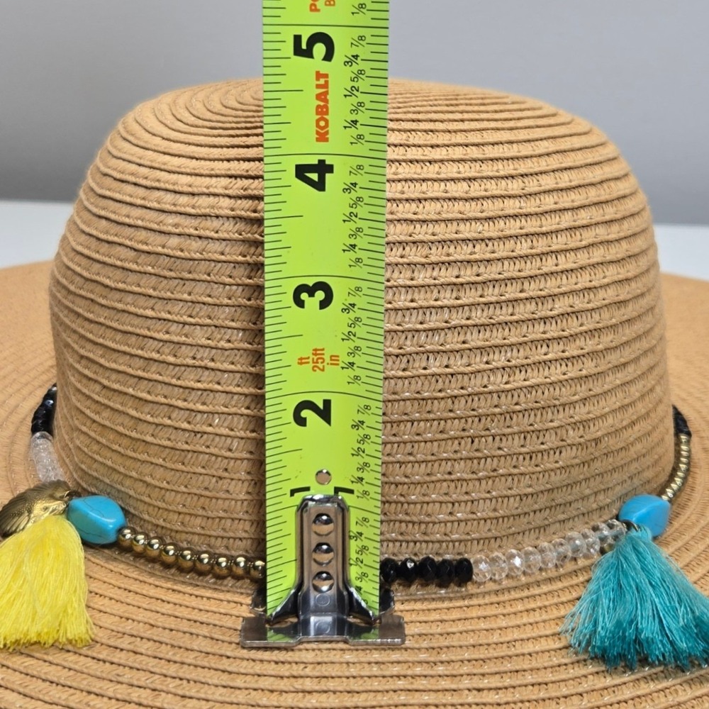 Magid Hats Wide Brim Sun Hat OS Paper Straw Floppy Boho Tassel Beach Resort Wear - Picture 11 of 11